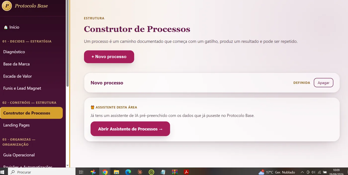 Construtor de Processos dentro da aplicação Protocolo Base